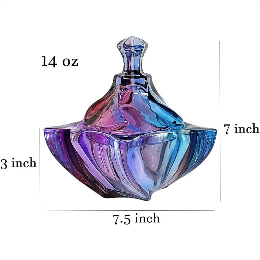 Close-up view of the Luxury Star Shaped 14oz Colorful Crystal Candy Dish w/Lid highlighting the intricate details of this colorful crystal dish.