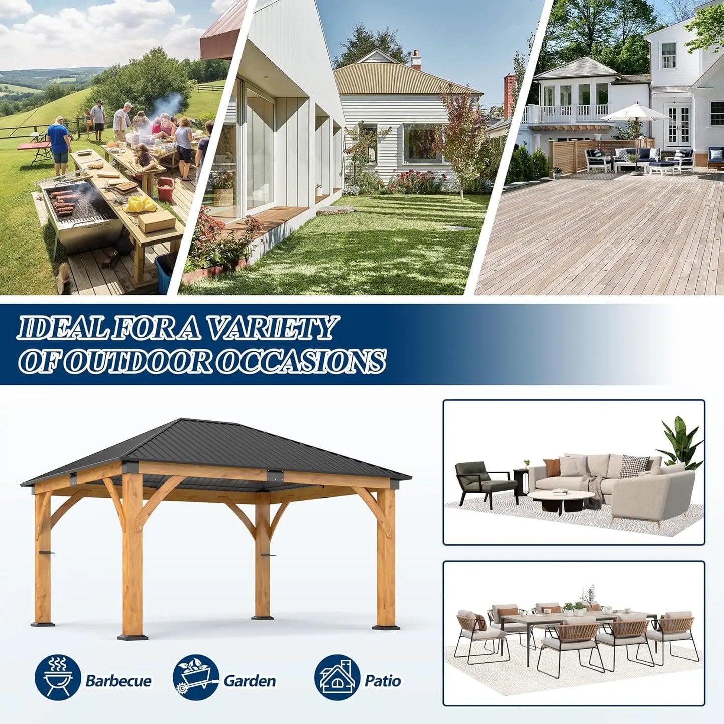10 x 10 Gray Outdoor Wood Post Gazebo