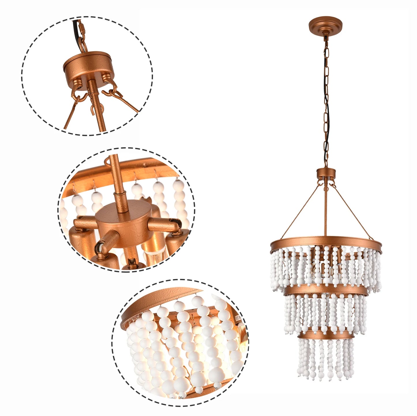 Rustic Boho 5-Light Wood Bead Chandelier