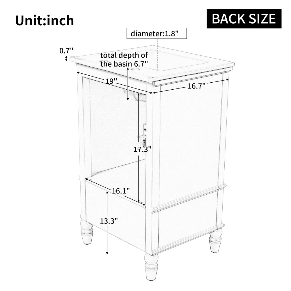 Modern & Independent 20" White Bathroom Vanity w/Semilune Ceramic Sink