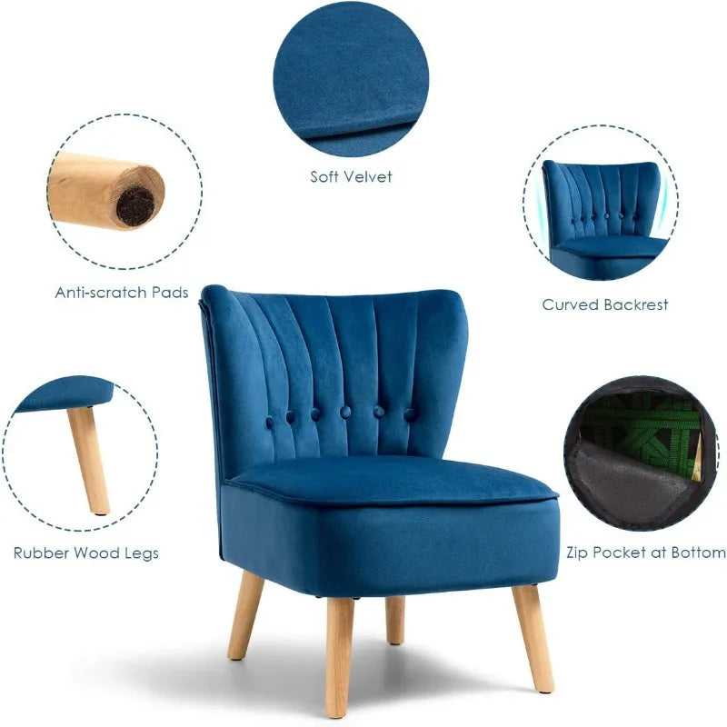 Ergonomic Retro Velvet Blue Leisure Chair