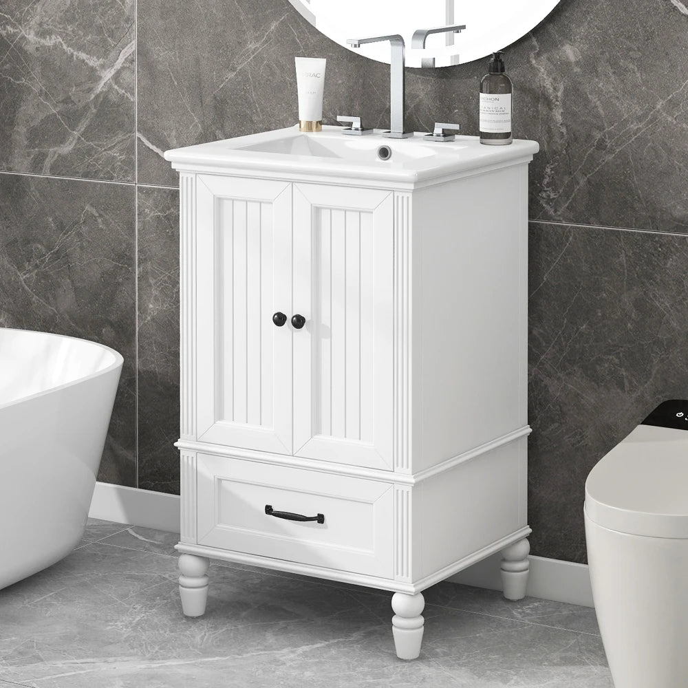Modern & Independent 20" White Bathroom Vanity w/Semilune Ceramic Sink