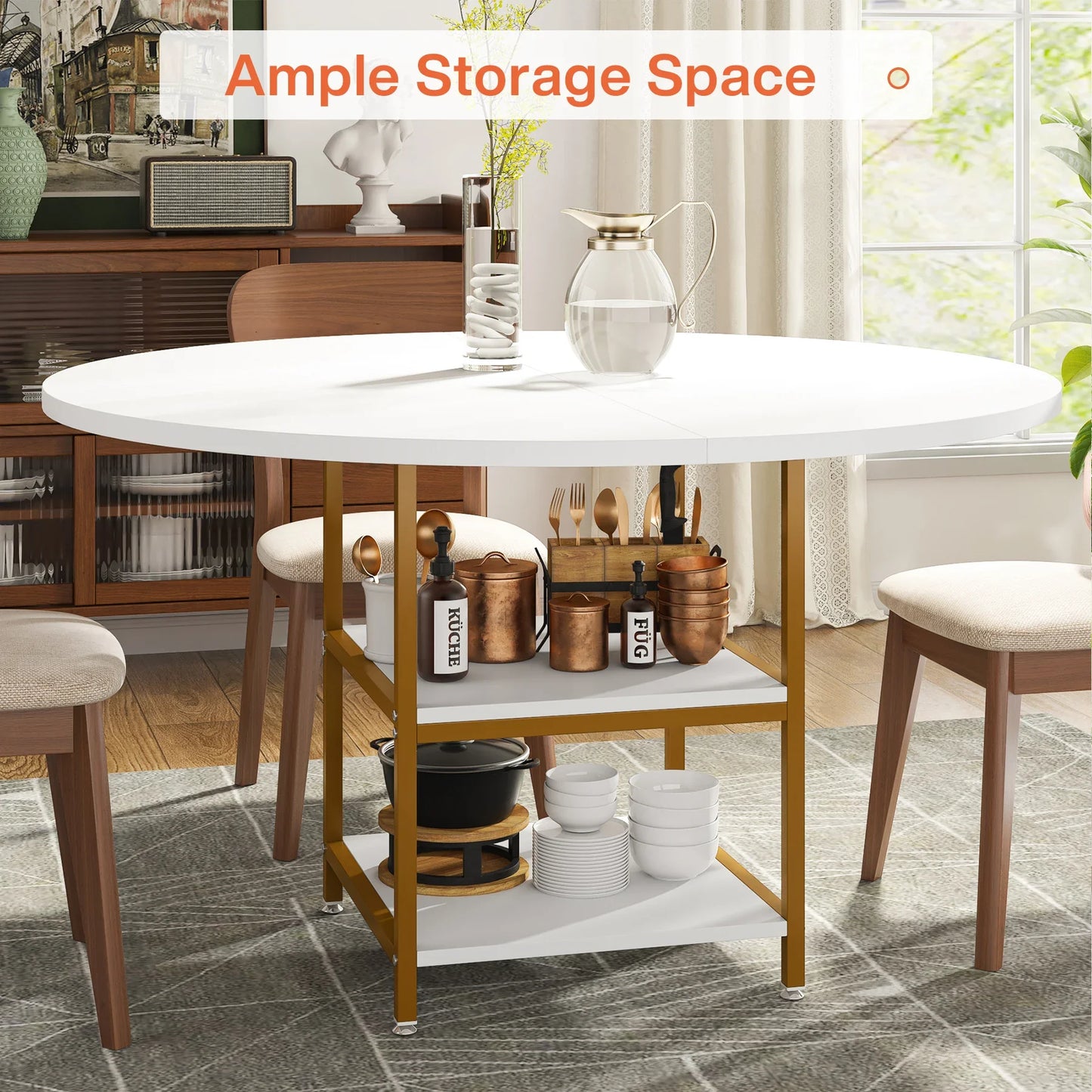 47" Round Solid Wood Dining Table for 4