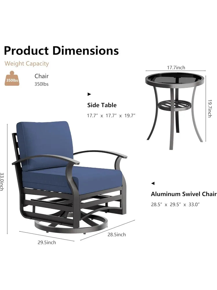 3-Piece Aluminum Outdoor Swivel Rocking Chair Set