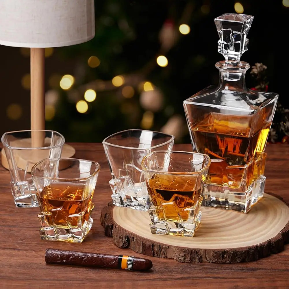Crystal Whiskey/Bourbon Decanter Set w/4 Glasses