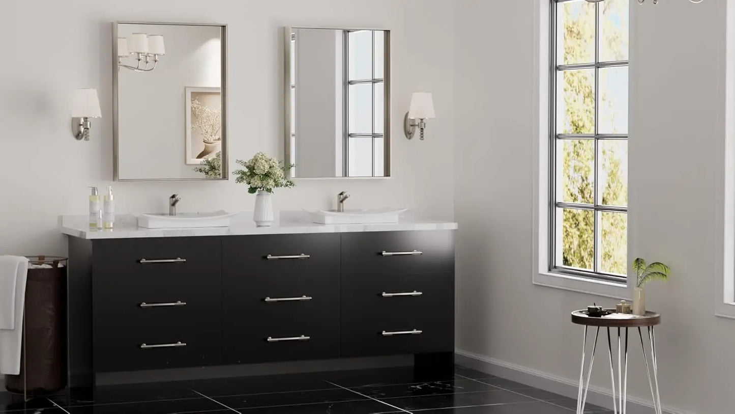 Modern Brushed Nickel Rectangular Bathroom Mirror