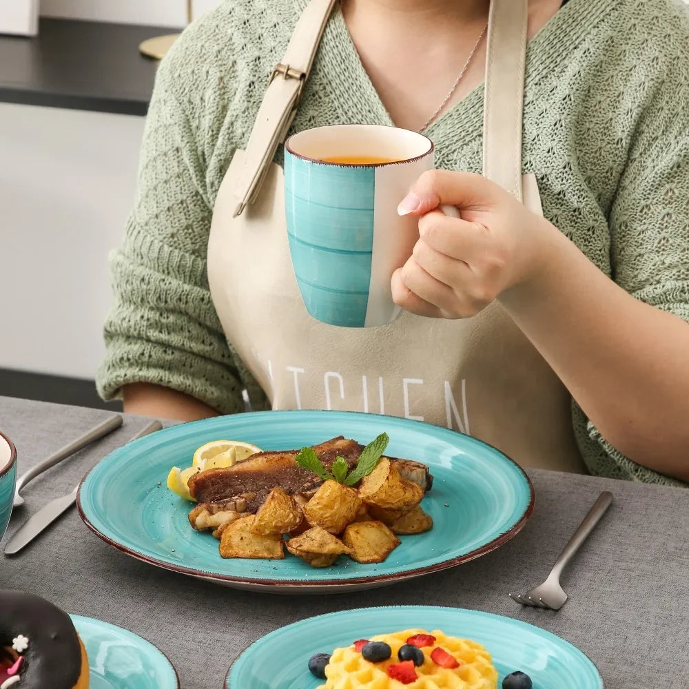 16-Piece Vintage Turquoise Ceramic Dinnerware Set