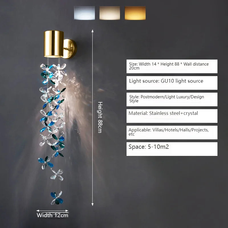 Final display of the Exquisite Modern Crystal Wall Lamp as a beautiful accent piece in interior design.