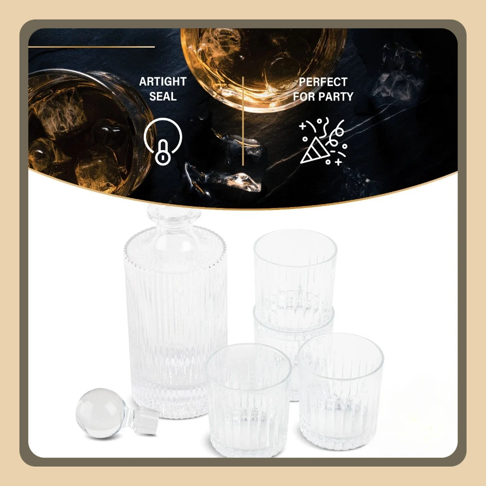 Whiskey Decanter and Cocktail Glasses, 5-Piece Set