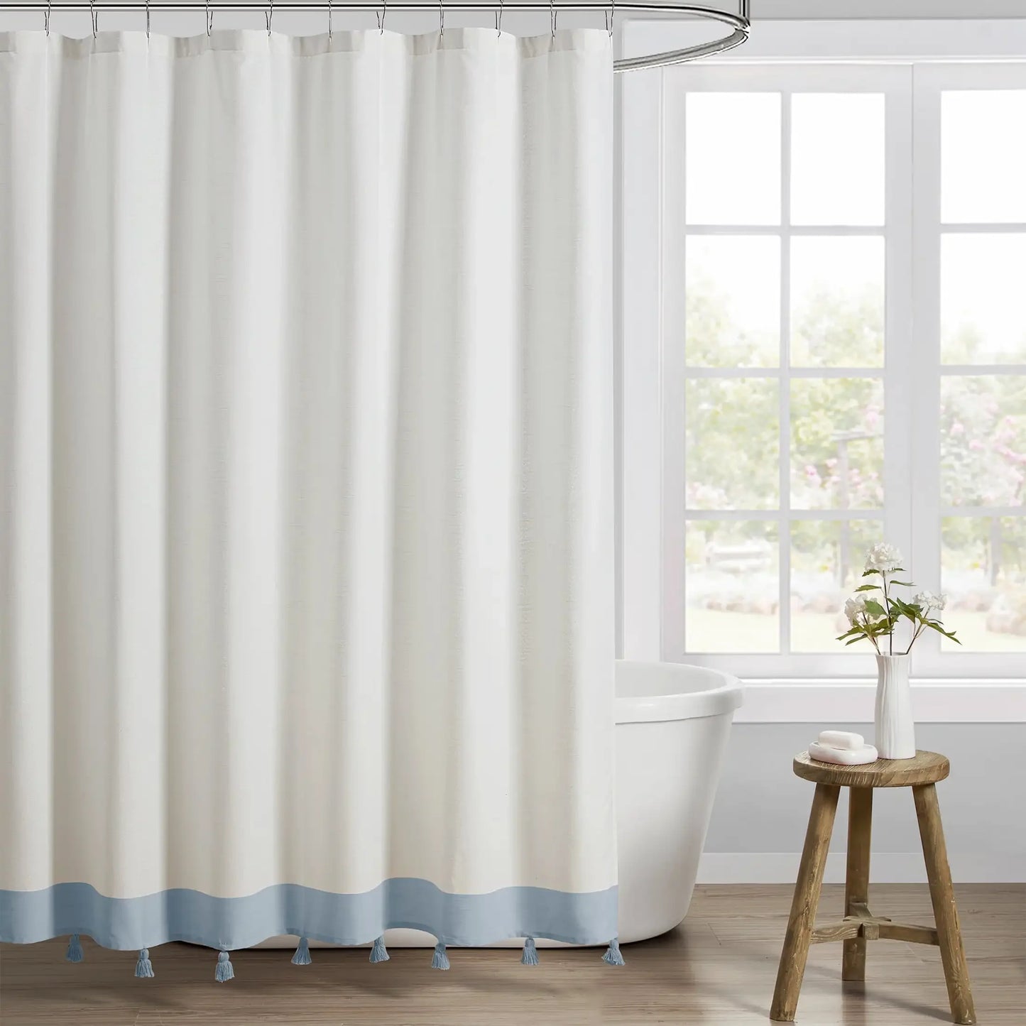 My Texas House Light Blue Tassel Fabric Shower Curtain