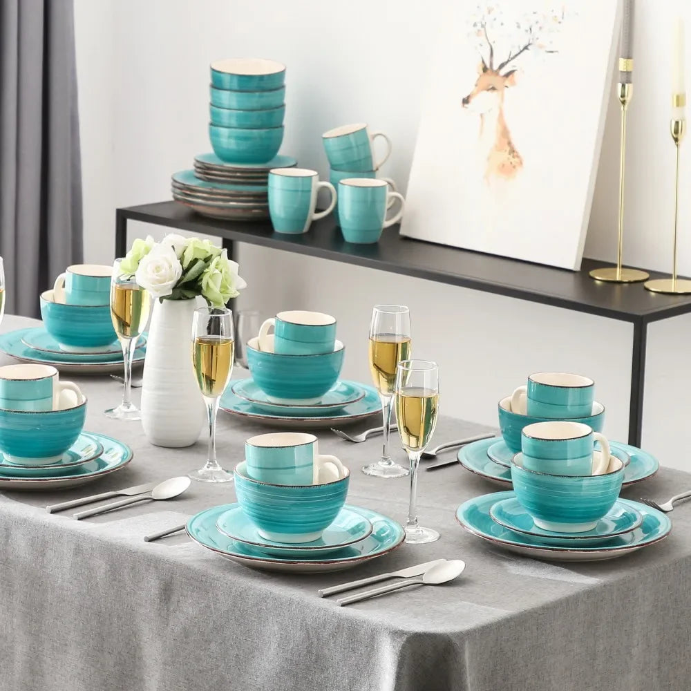 16-Piece Vintage Turquoise Ceramic Dinnerware Set