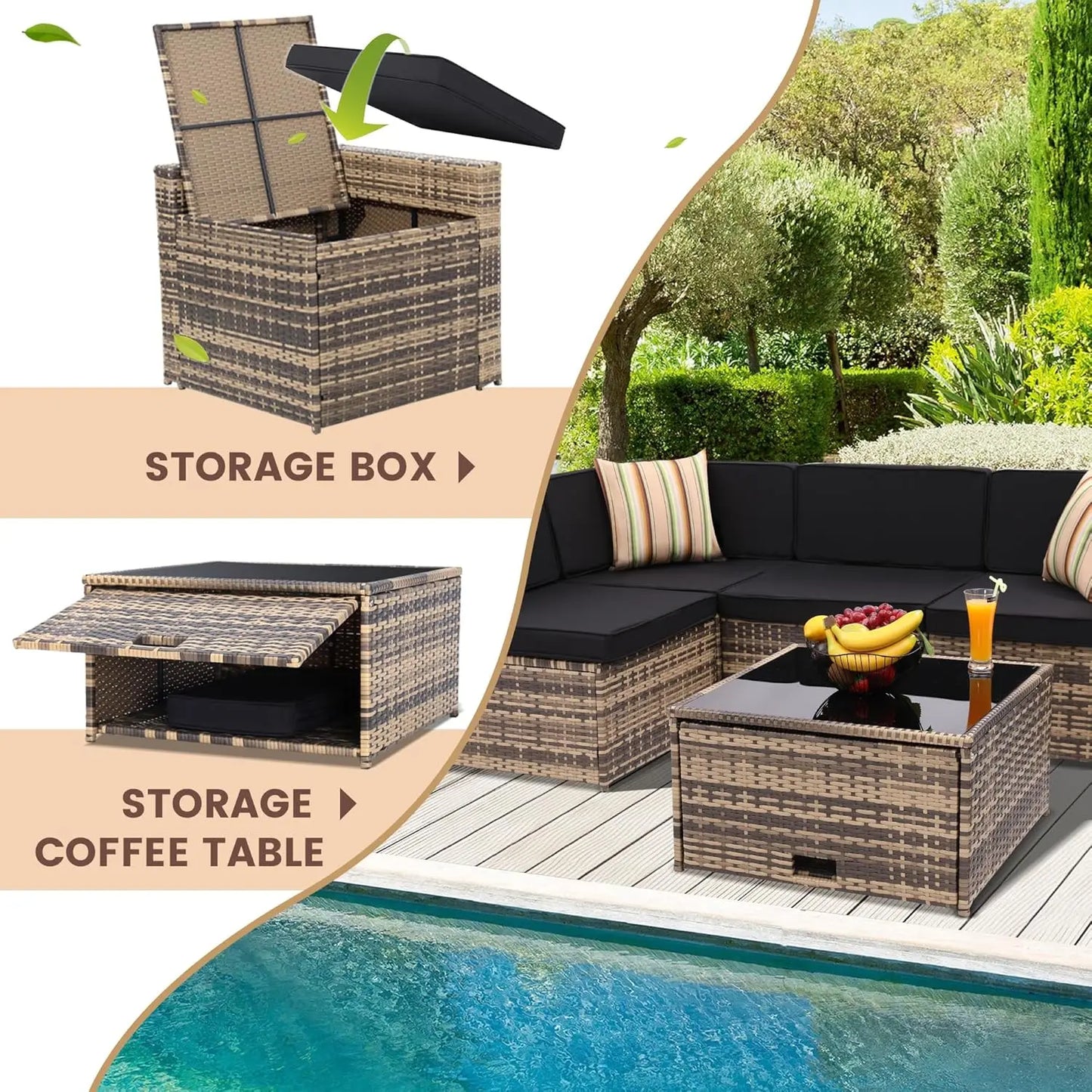 8-Piece Outdoor Wicker/Rattan Patio Conversation Set