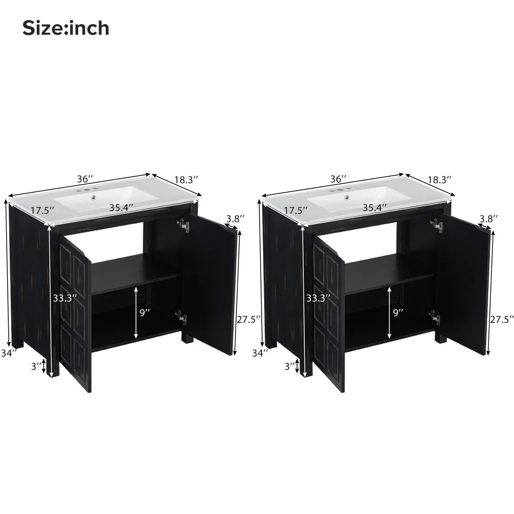Classic Retro 72" Double Bathroom Vanity w/Double Ceramic Sinks