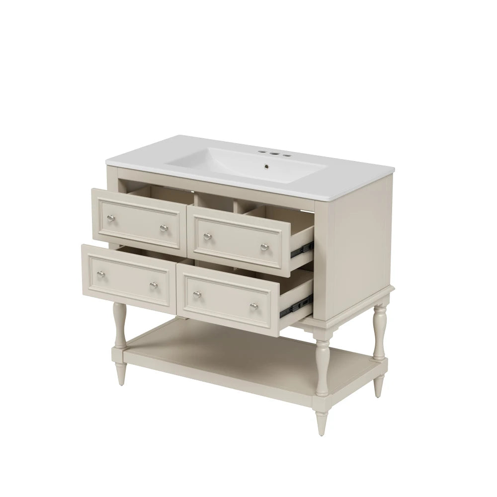 36" Beige Bathroom Vanity w/Ceramic Undermount Sink