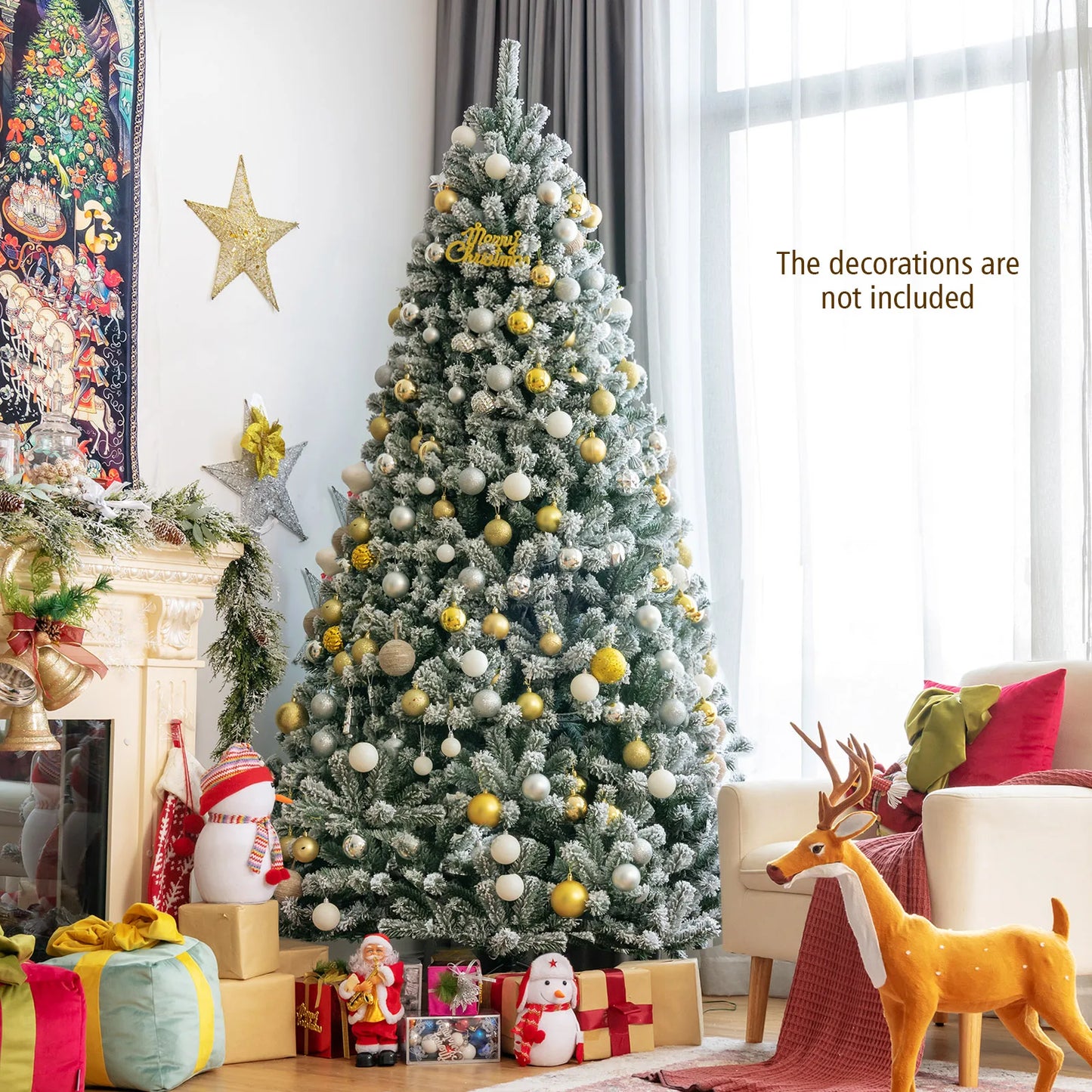 The Pre-lit 8FT Snow Flocked Hinged Christmas Tree