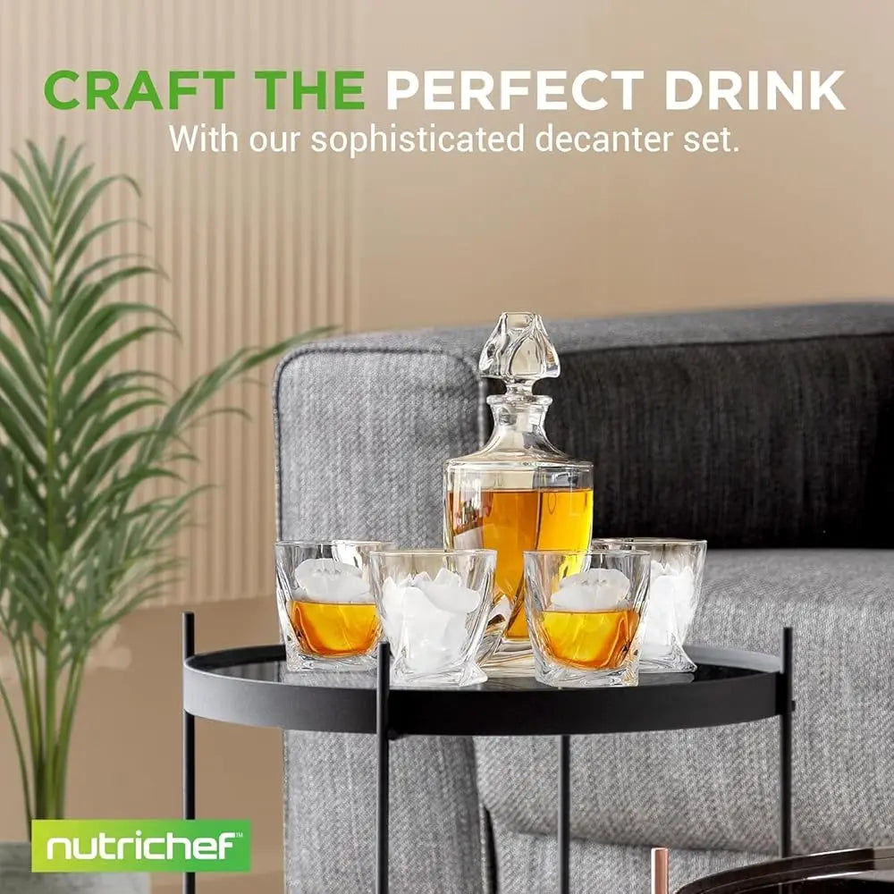 Elegant Crystal Whiskey Decanter Set w/4 BPA Free Glasses