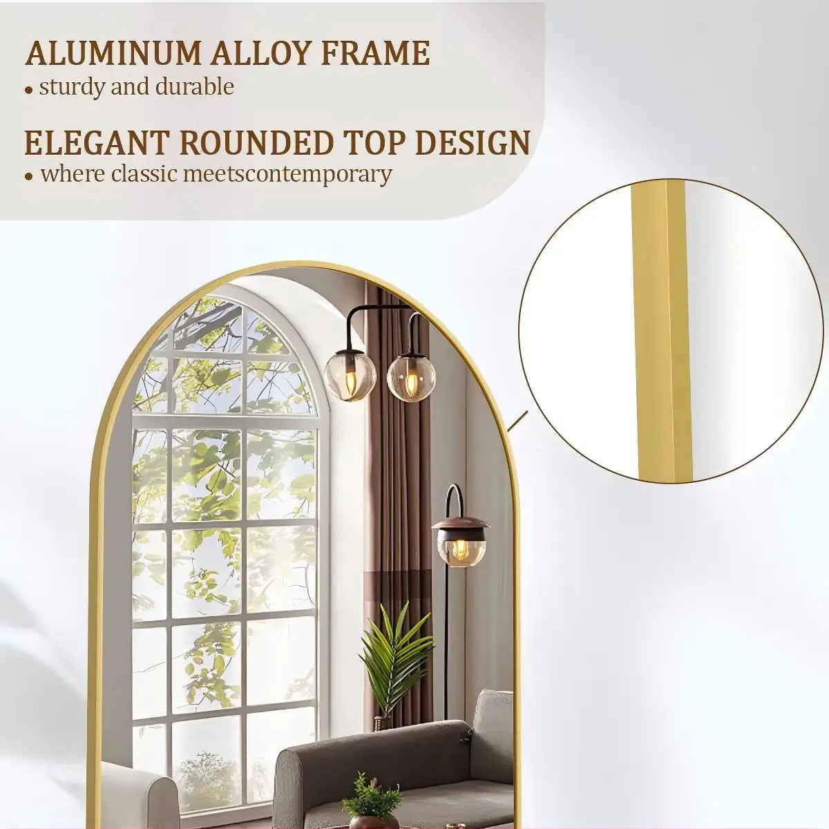 Modern 71" Tall Full Length Mirror w/Arched Top Design