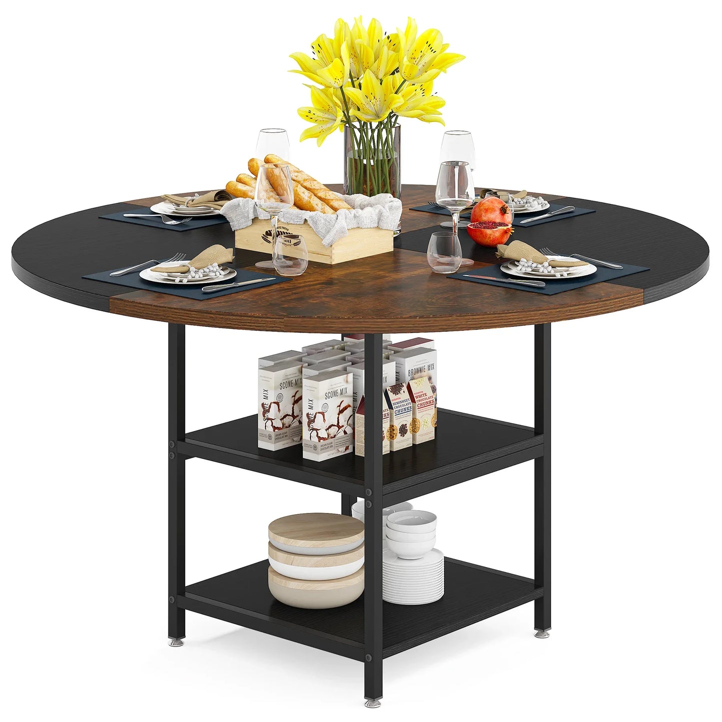 47" Round Solid Wood Dining Table for 4