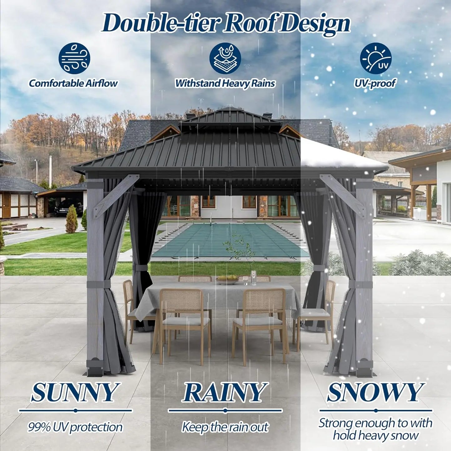 10 x 10 Gray Outdoor Wood Post Gazebo