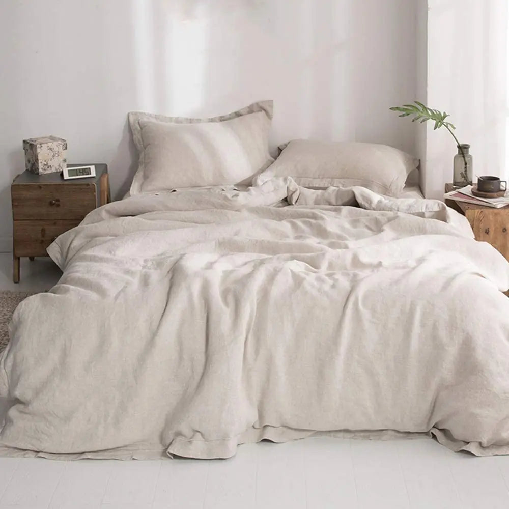 King & Queen Size 100% Linen Duvet Cover Bedding Set w/2 Pillow Shams
