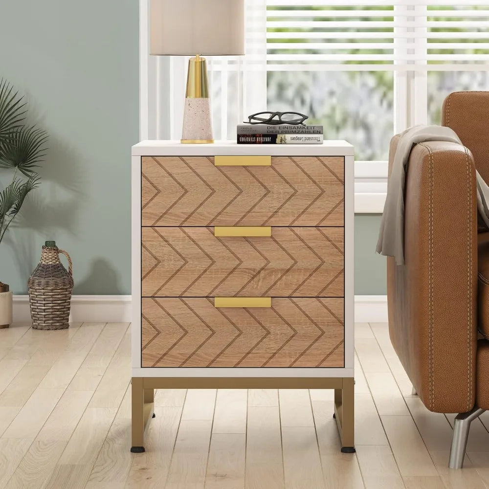 Stunning 3 Drawer Nightstand w/Chevron Design set of 2