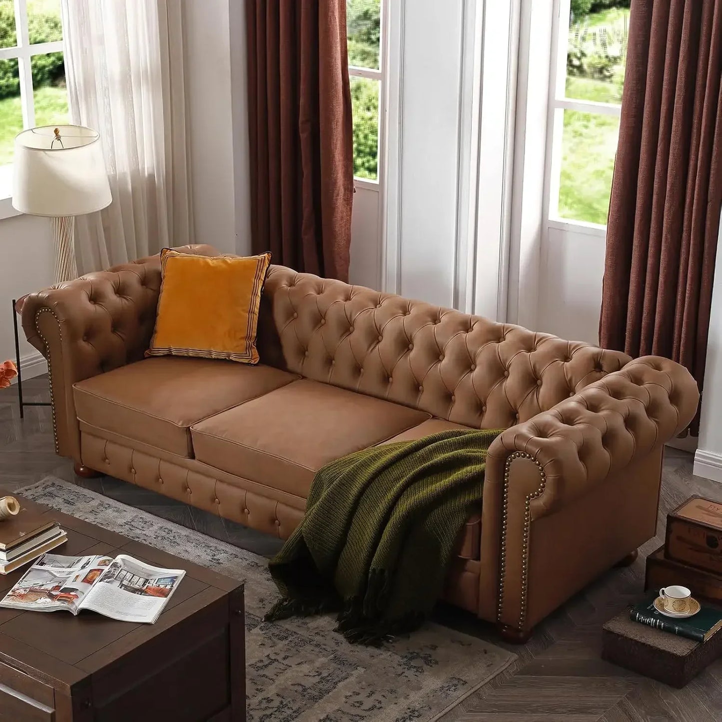 Classic & Luxurious 3-Seater Chesterfield Sofa w/Nailhead Trim