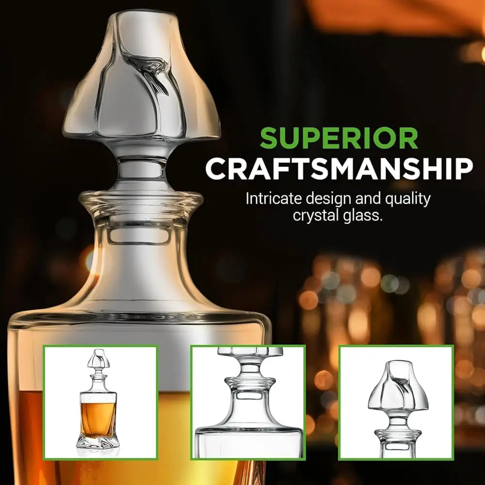 Elegant Crystal Whiskey Decanter Set w/4 BPA Free Glasses
