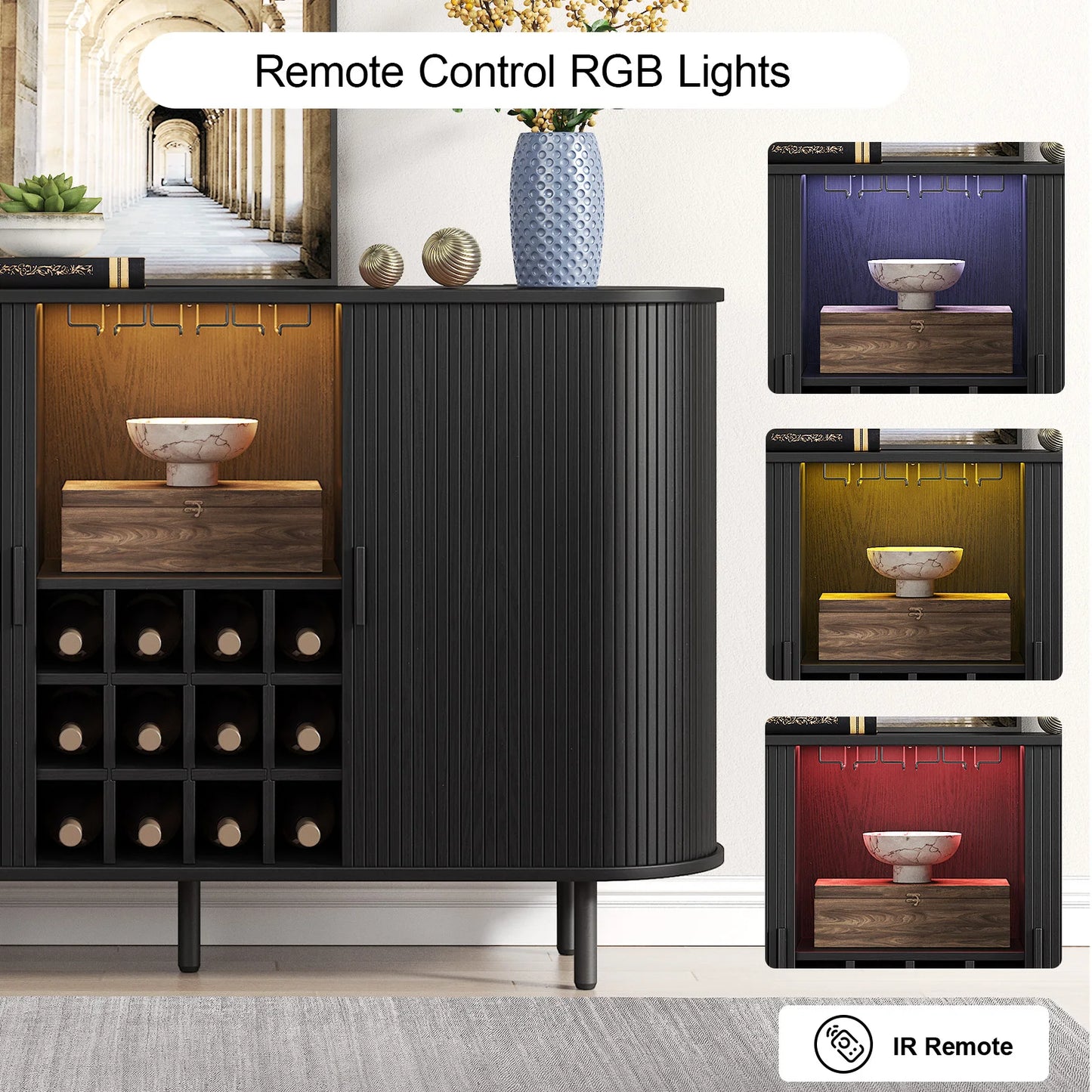Spacious Wine Bar Cabinet/Coffee Bar Cabinet w/RGB Lights