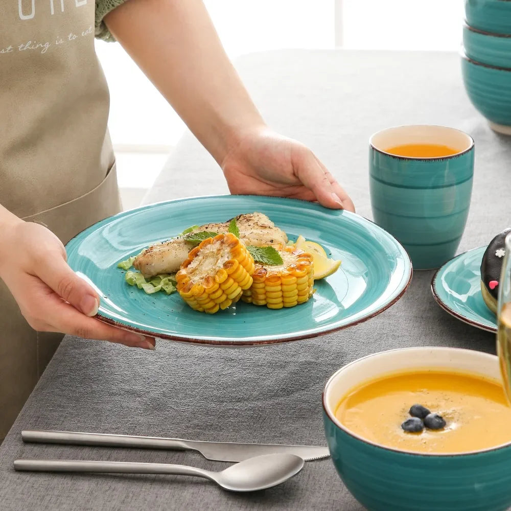16-Piece Vintage Turquoise Ceramic Dinnerware Set