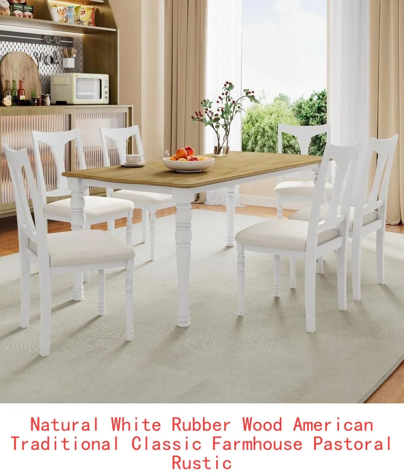 Country Farmhouse Style 7-Piece Dining Set w/6 Chairs