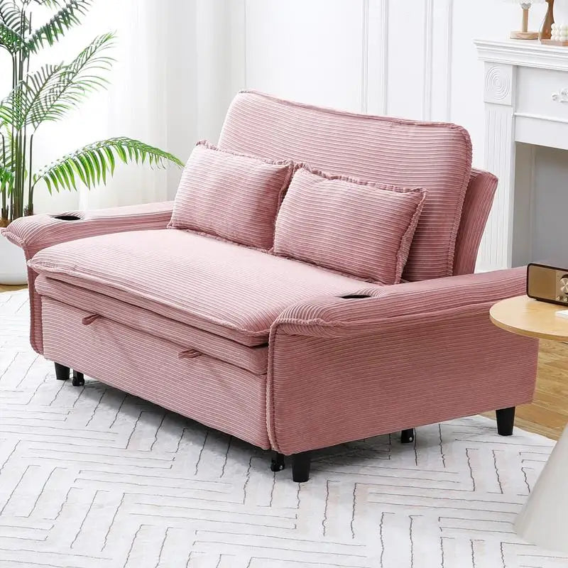 Multi-Functional Pink Letter Striped Corduroy Sofa Bed