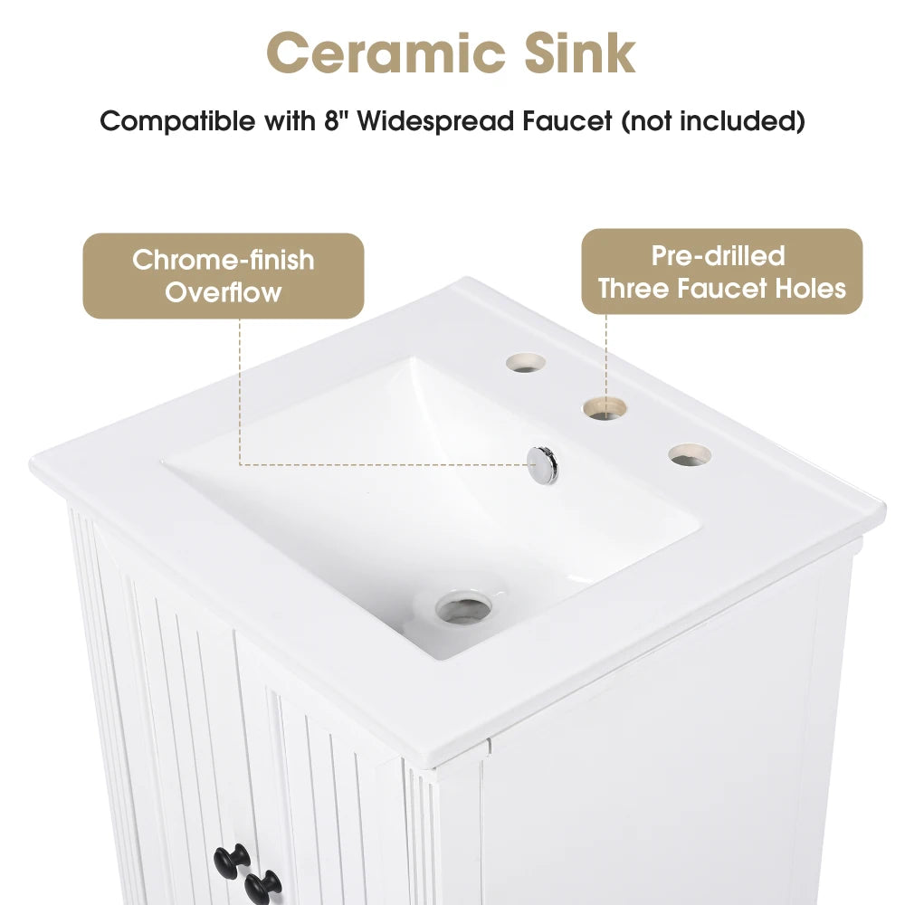 Modern & Independent 20" White Bathroom Vanity w/Semilune Ceramic Sink