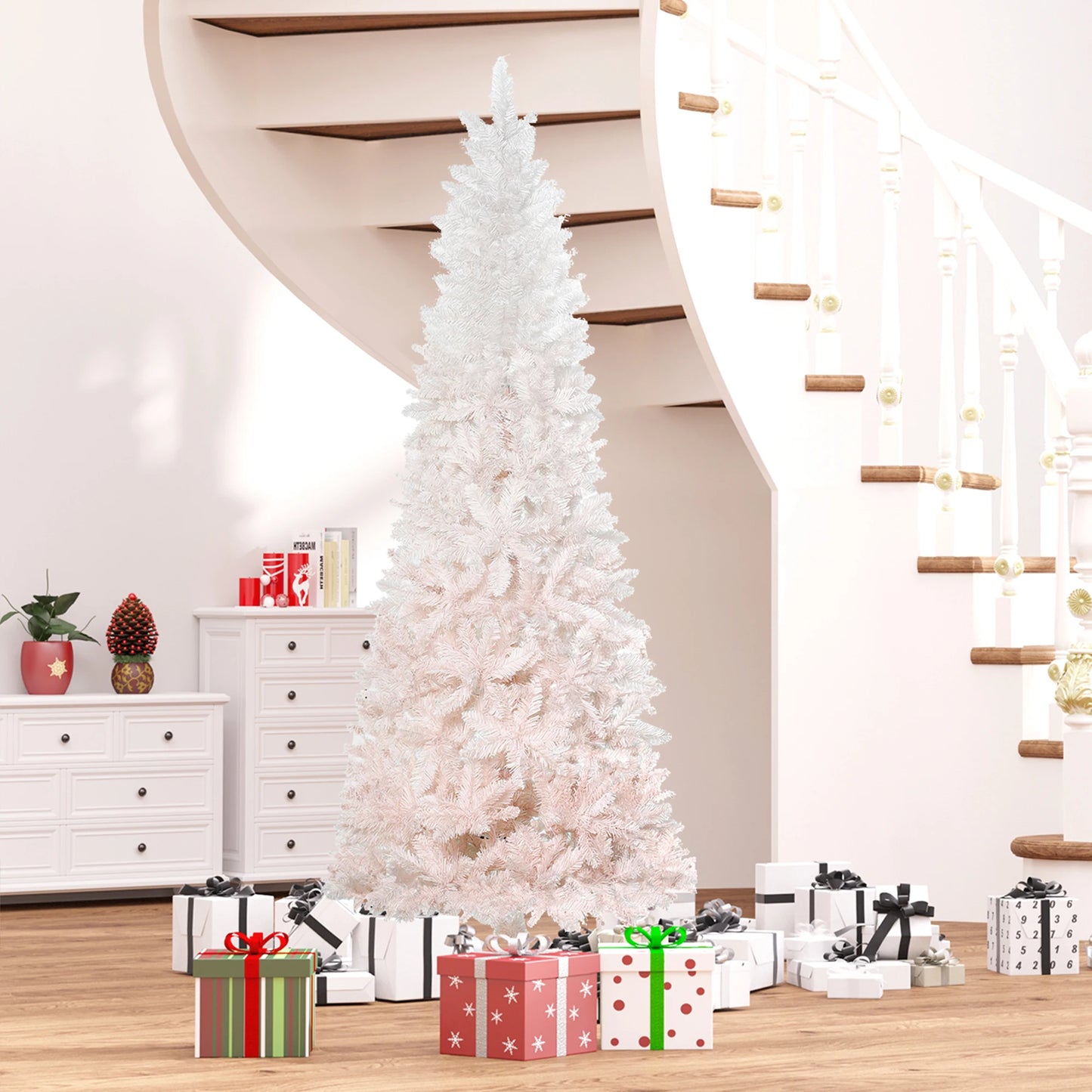 Artificial 7FT White/Pink Realistic Slim Holiday Tree