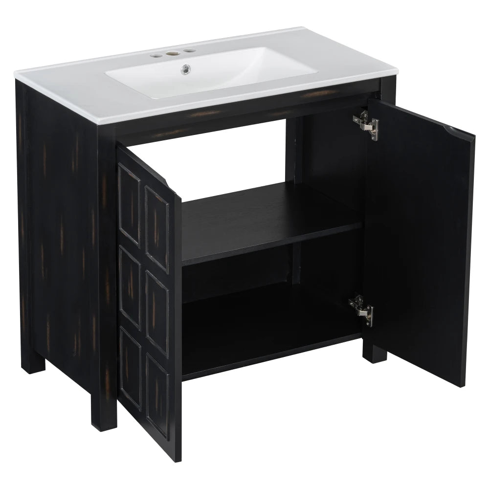 72" Bathroom Vanity Set with Double Vanities (Separate), Double Ceramic Sinks, Soft-Close Doors & Adjustable Shelf – Retro