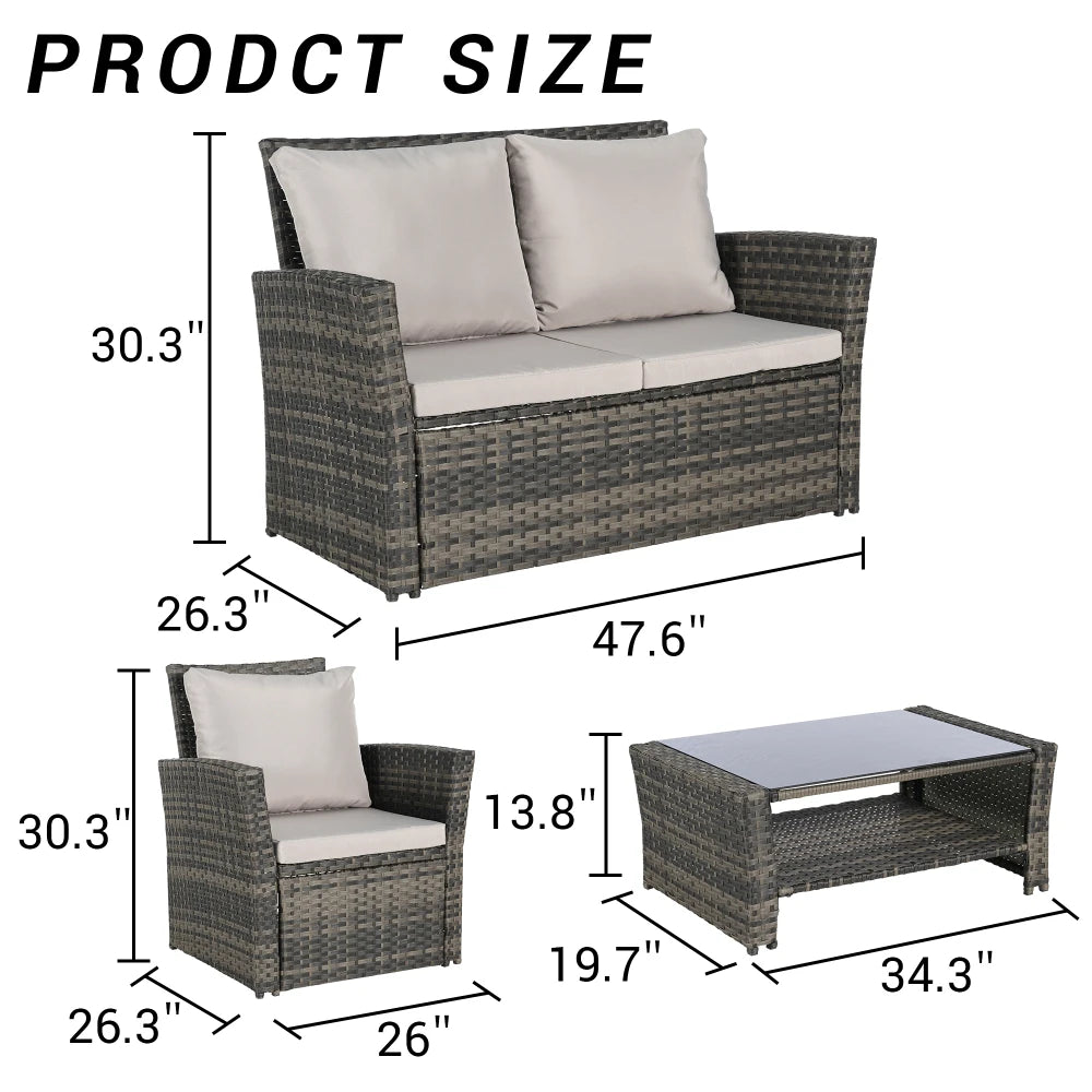 4-Piece Outdoor Modular Rattan Wicker Patio Set