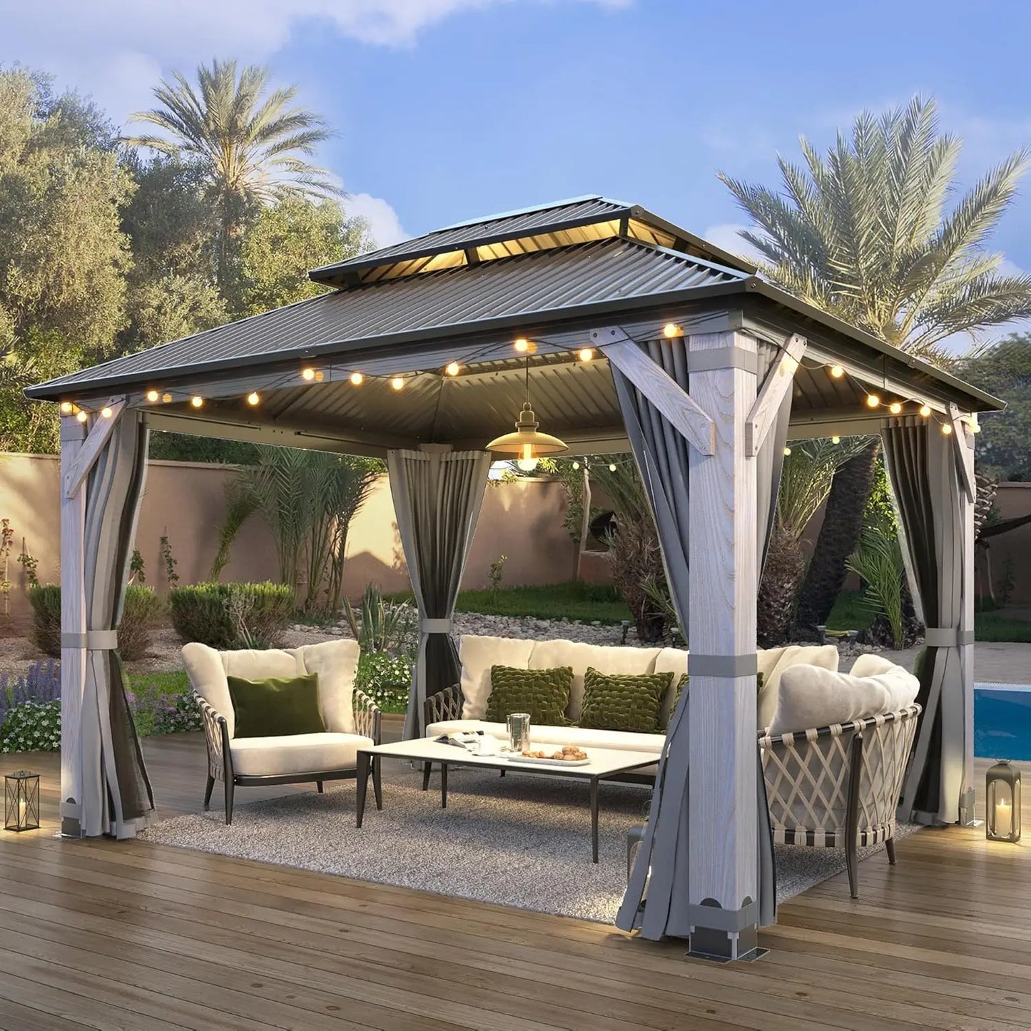 10 x 10 Gray Outdoor Wood Post Gazebo