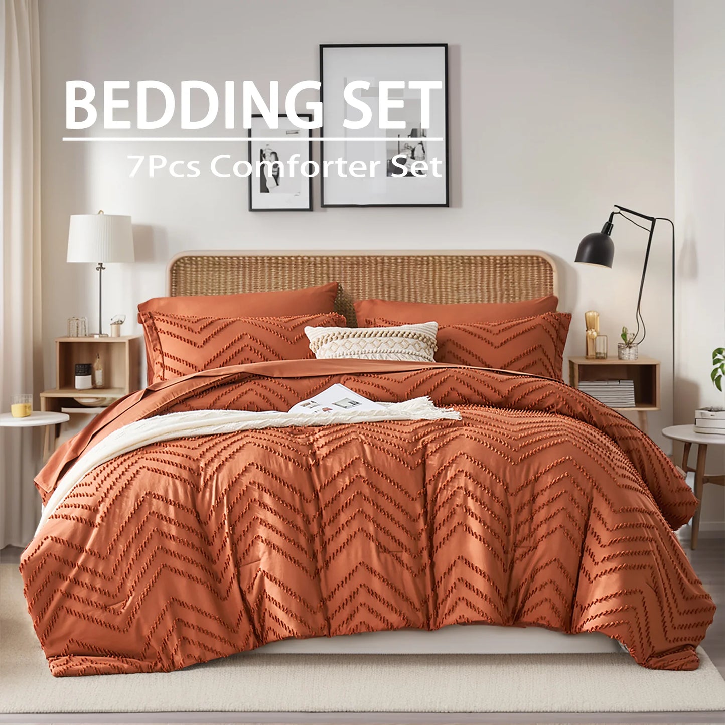 Elegant 7-piece Cut Flower Design king/Queen Quilt Set