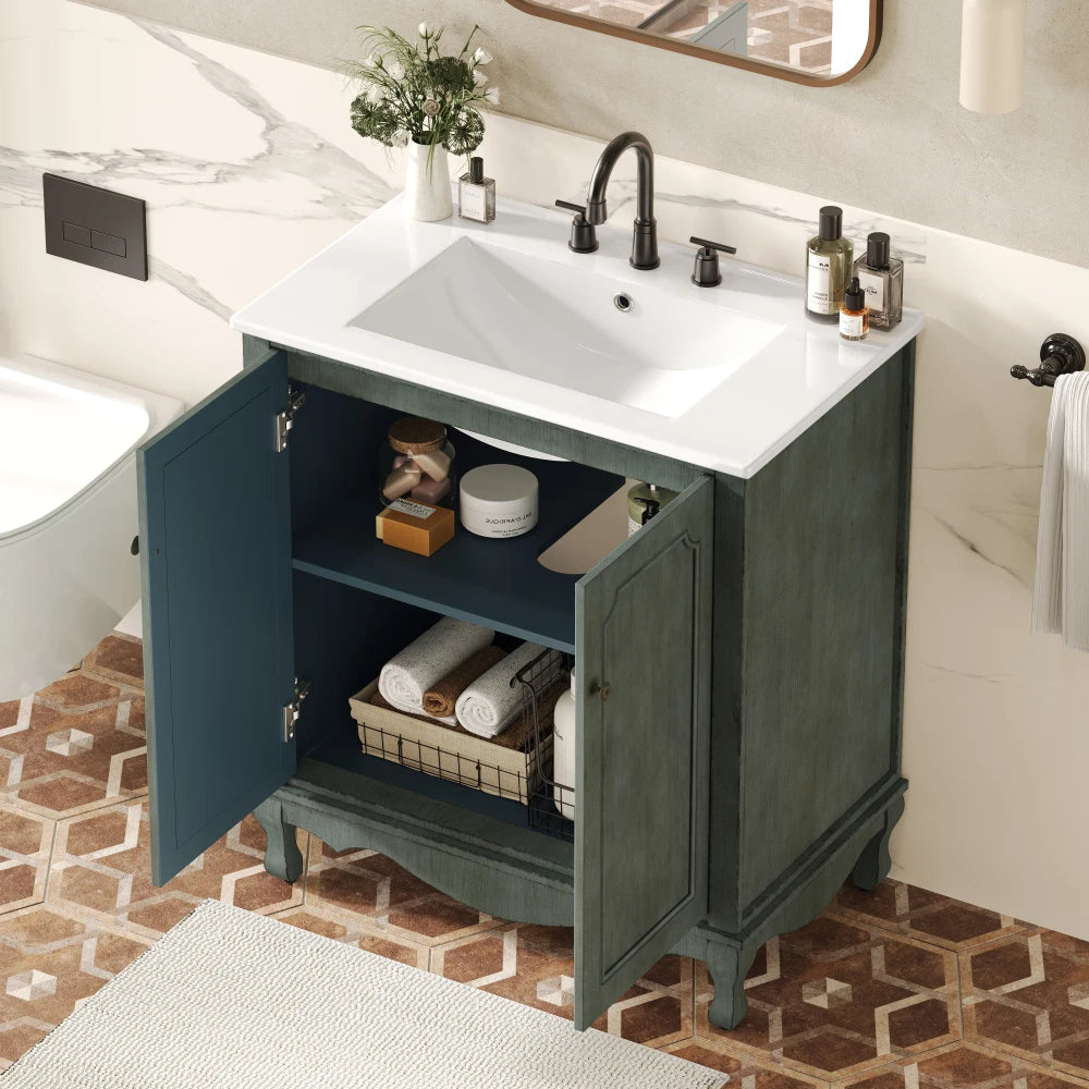 American Retro Style 30" Bathroom Vanity w/Separate Ceramic Sink