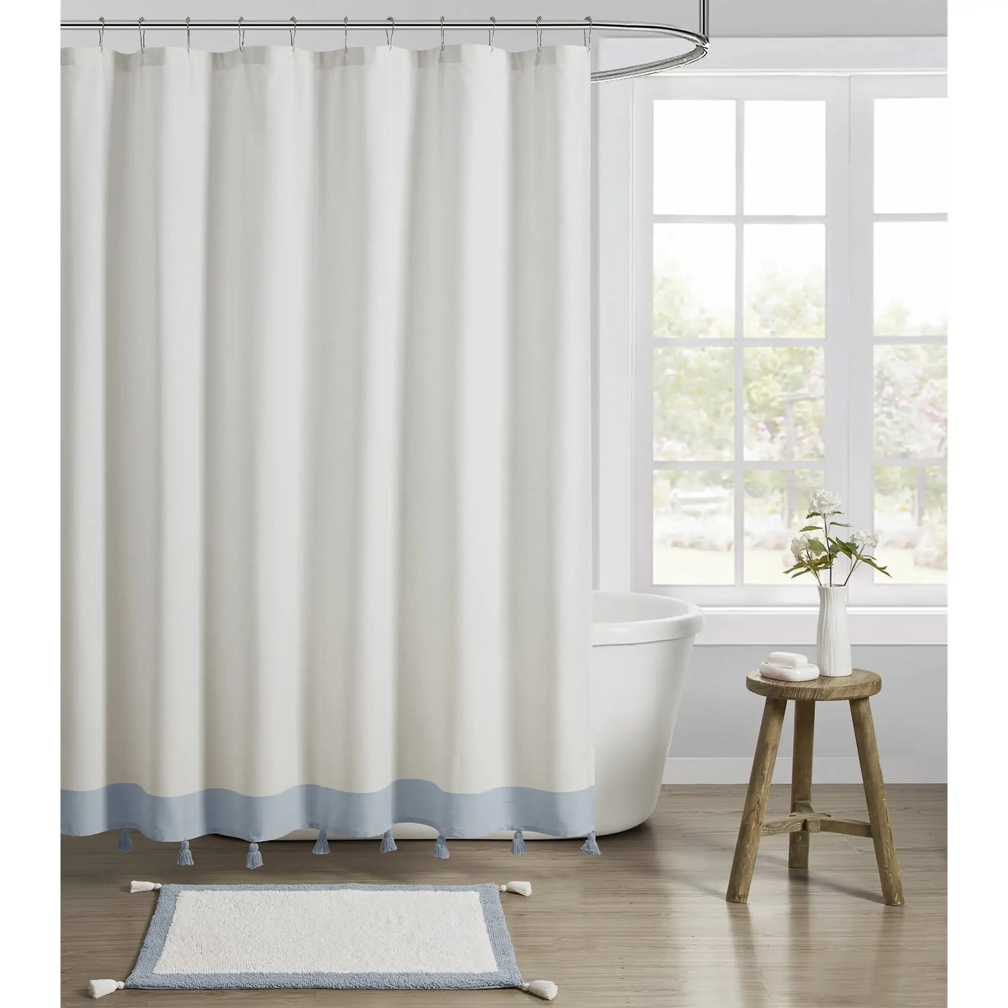 My Texas House Light Blue Tassel Fabric Shower Curtain