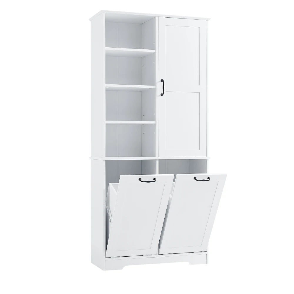 Contemporary 68" Freestanding White Open Hamper Cabinet