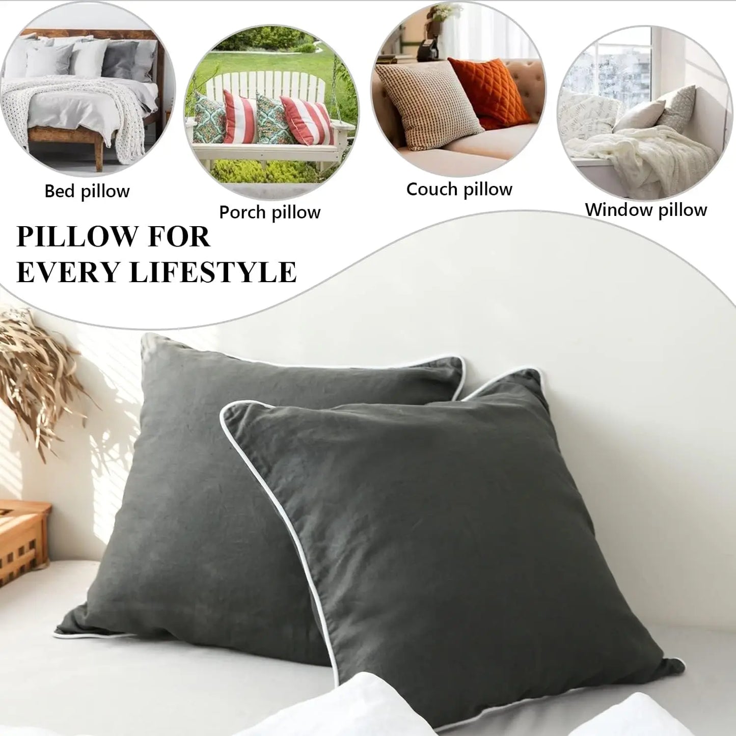 Unique Washed Linen Euro Pillow Sham-Set of 2