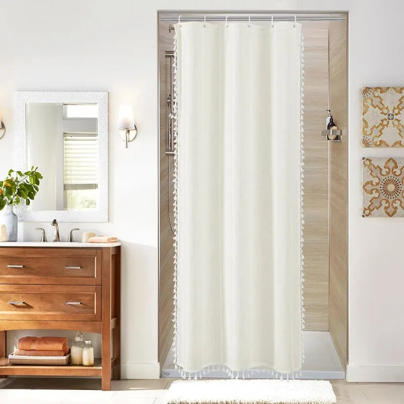 Boho Farmhouse Cotton Linen Shower Curtain
