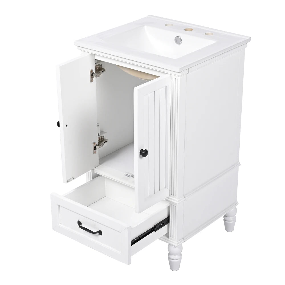 Modern & Independent 20" White Bathroom Vanity w/Semilune Ceramic Sink