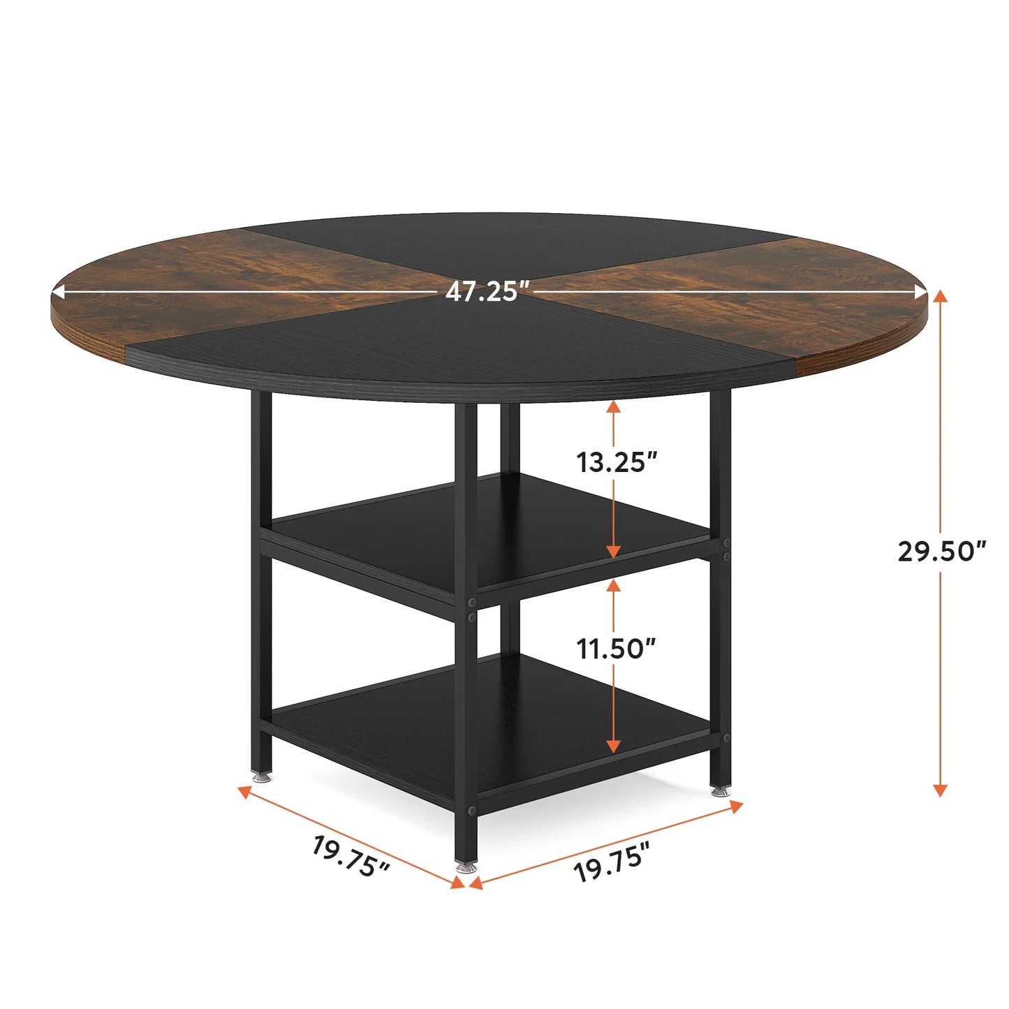 47" Round Solid Wood Dining Table for 4