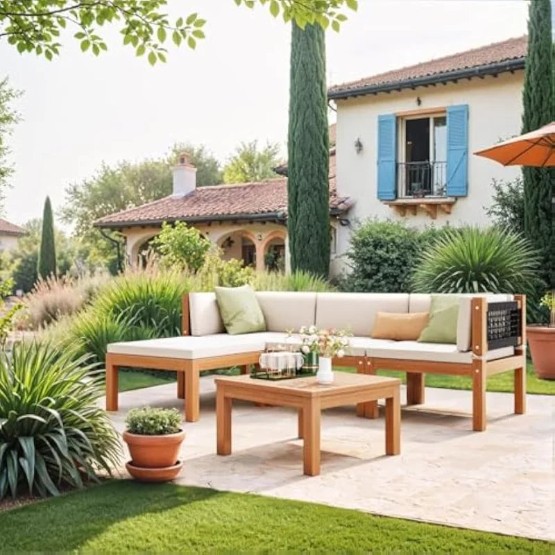 Outdoor L-shaped Sectional Sofa Set w/Coffee