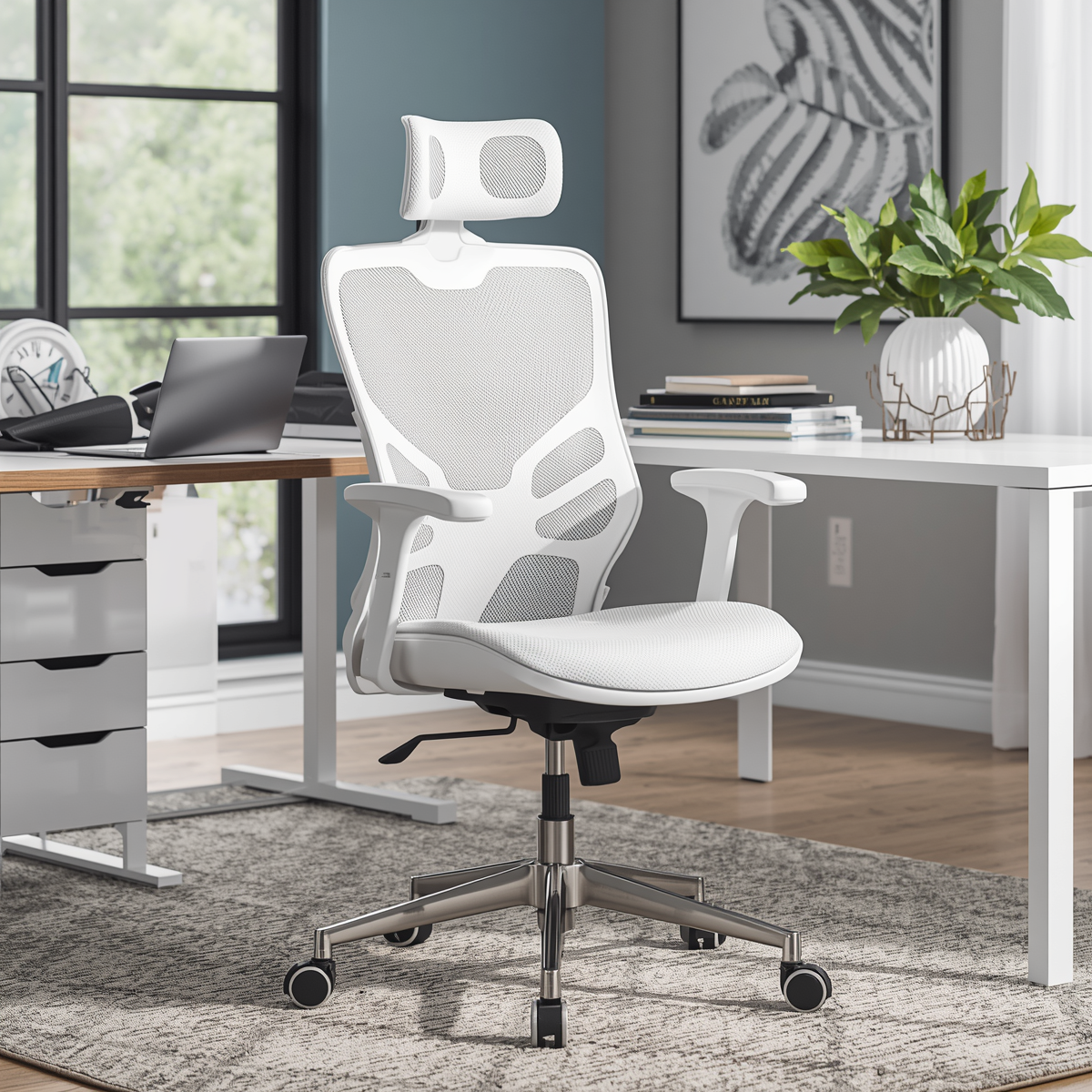 Showcasing the adjustable features of the ergonomic office chair, perfect for enhancing work productivity.
