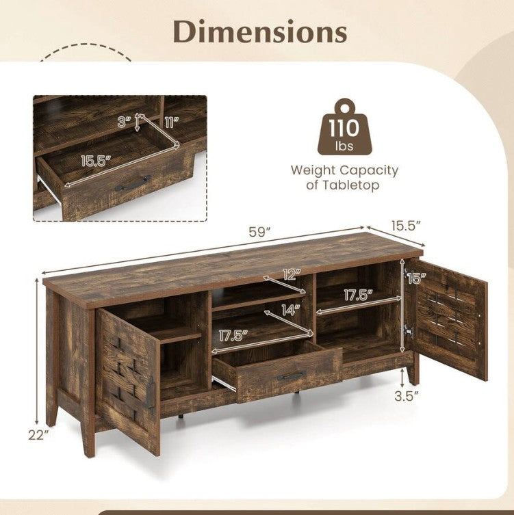 Combining rustic charm and functionality with the Rustic Farmhouse TV Stand.