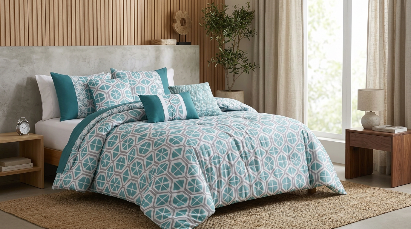 Hypoallergenic Queen/King Polyester 6-Piece Comforter Set in Green Floral design by HomelyOasis, ideal for any season.