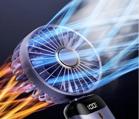 BreezeMate Rechargeable Handheld Mini Fan - LED Digital Display with 5 Speeds - Purple/White, compact rechargeable handheld fan with charging cable