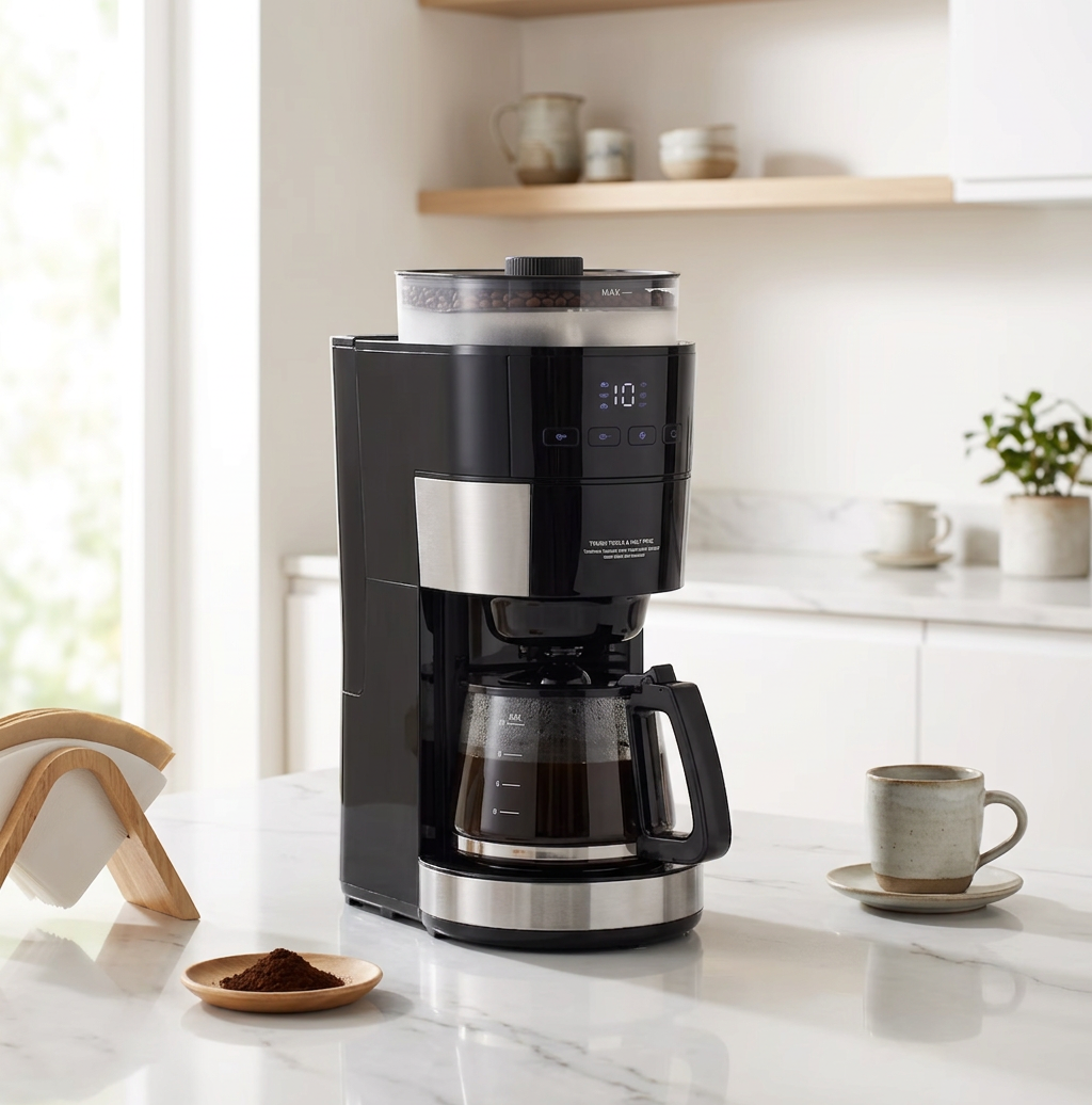 Grind & Brew Coffee Maker with Built-In Grinder, 10-Cup Drip Coffee Machine with Adjustable Strength & Coarseness